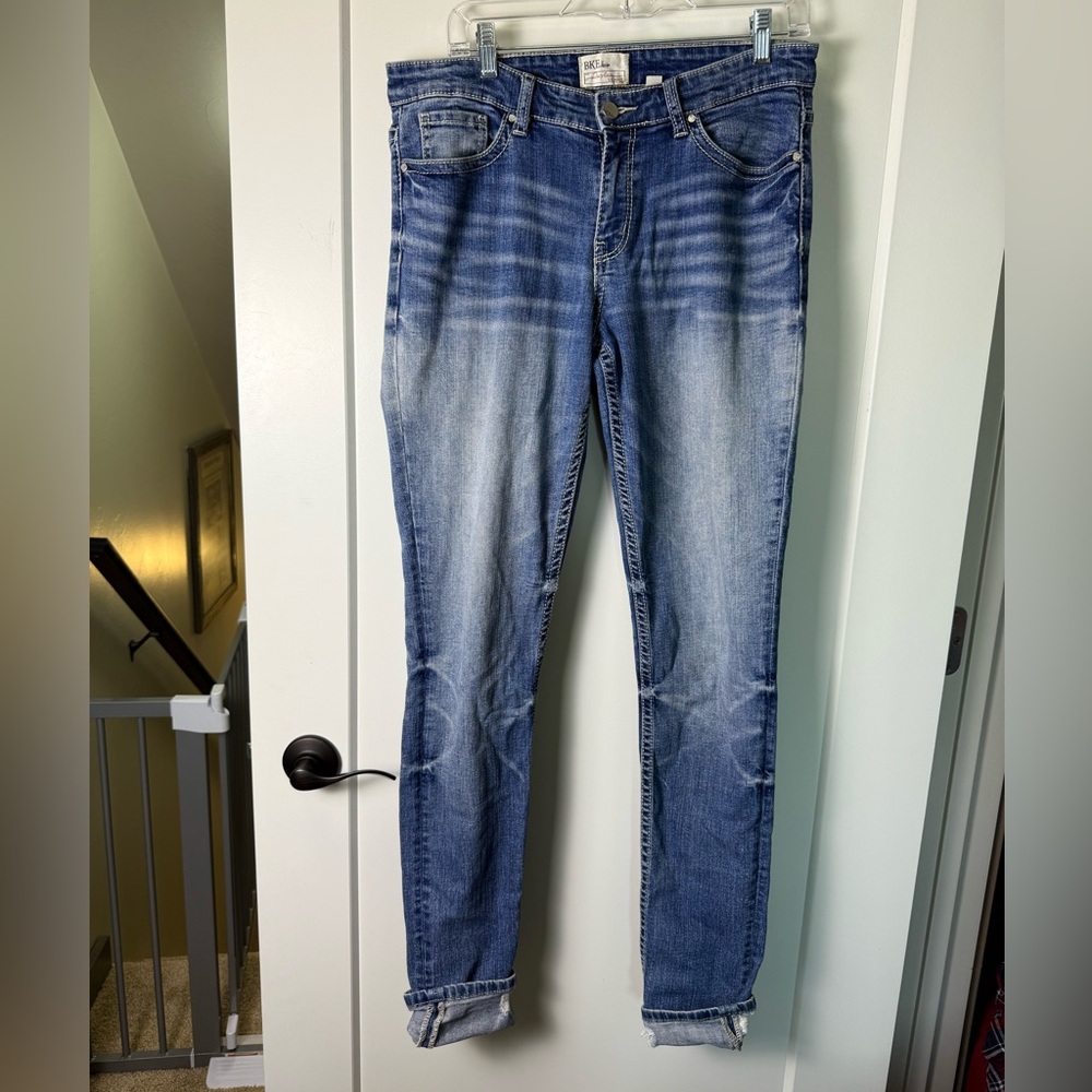 BKE Women's Payton Skinny Jean High Waist Stone Wash Medium Stretch Distress 30L